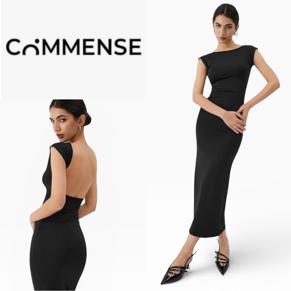 Commense Dresses & Skirts - COMMENSE BLACK BACKLESS MIDI DRESS SLEEK BODYCON MINIMALIST SIZE SMALL **NWT**